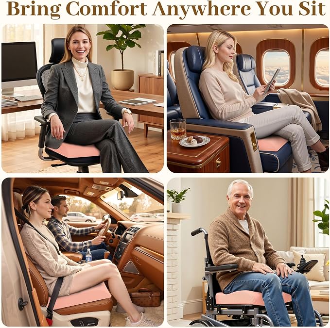 TranquilRelax 2XL Seat Cushion, Memory Foam Cushion for Long Sitting Hours on Office Chair, Car Seat, Non-Slip Chair Pad for Sciatica, Coccyx, Tailbone Pain Relief & Post-Surgery Recovery (Pink)