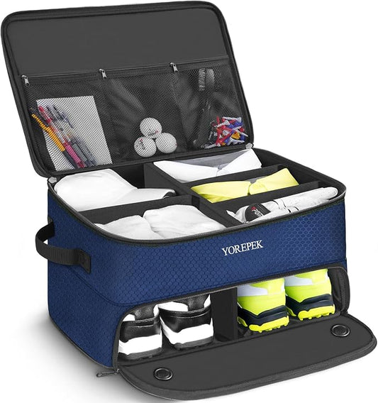YOREPEK Golf Gifts for Men, 2 Layer Golf Trunk Organizer for 2 Pair Shoes | Waterproof Car Trunk Locker with Separate Ventilated Compartment for Balls, Tees, Clothes, Gloves, Birthday Gifts for Golfers