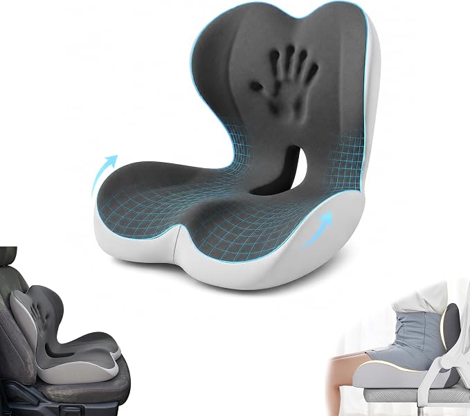 Ergonomic Seat Cushion with Memory Foam & Lumbar Support – Orthopedic Cushion for Car, Truck & Office Chairs, Non-Slip Pad for Daily Comfort