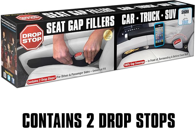Drop Stop - Original Car Seat Gap Filler (Shark Tank) - Set of 2 + Gifts | Car Accessories for Men & Women, Between Seats Console Organizer, Patented, As Seen On Shark Tank