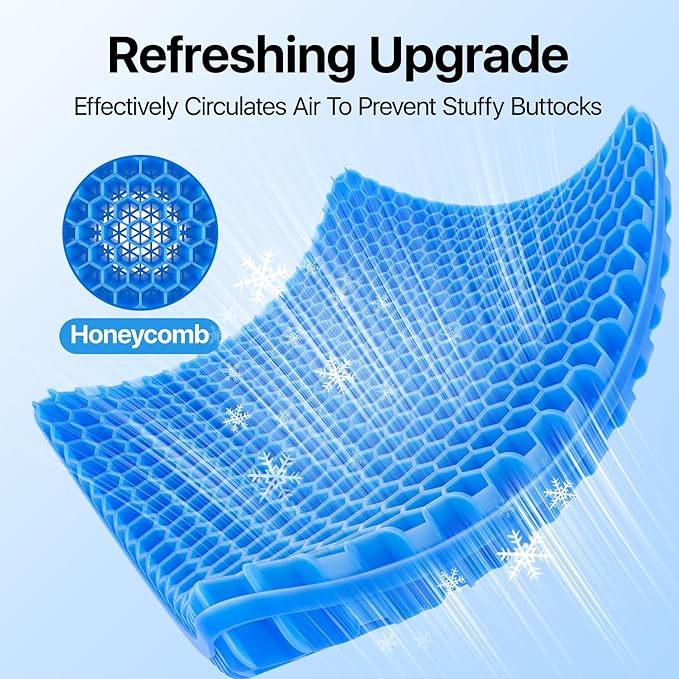 OMCOZY Gel Seat Cushion, Cooling Cushion (Super Large & Thick), Breathable Honeycomb Design Absorbs Pressure Points Seat Cushion, Gel Cushion for Office Chair, Home Car seat Cushion for Wheelchair