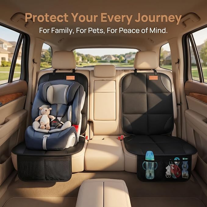 SMART ELF 2 Pack in Gift Box Car Seat Protector, Protect Child Seats with Thickest Padding and Non-Slip Backing Mesh Pockets for Baby and Pet, Sedan SUV Truck (Black)