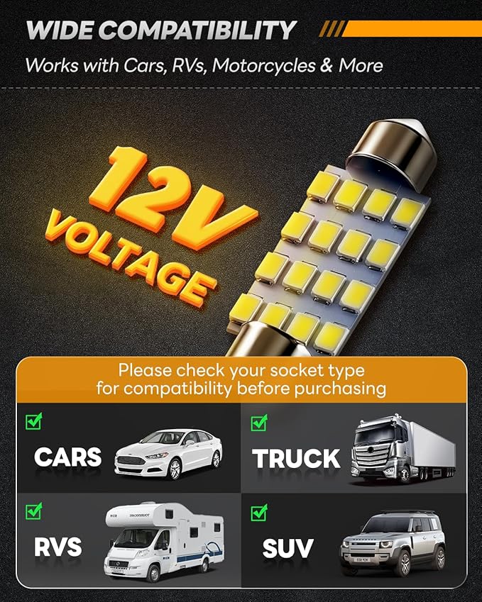 48Pcs Led Interior Car Lights Kit, Premium Bright White Led Bulb (194 T10 T5 De3175 W5W 2825 578 168) | Dome Map Dash Door License Plate Tail Light Bulbs, Interior Lights for Cars, Trucks, Rv, Boat