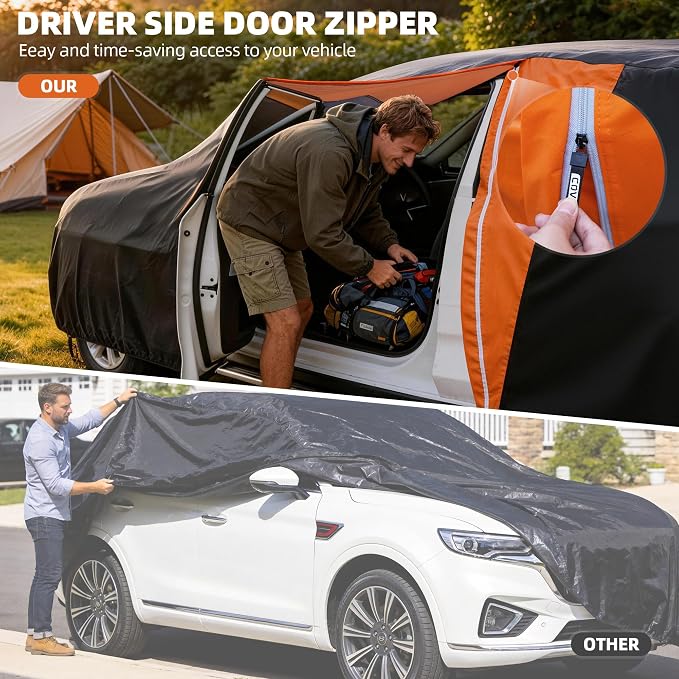 10-Layer SUV Car Cover Waterproof All Weather, Soft Cotton Lining Car Covers for Automobiles & Car Snow Cover with Door Zipper, Universal Fit for SUV 182"-191" L, Size S3 (See Size Chart)