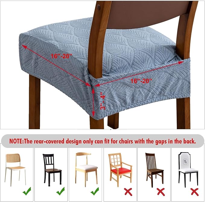 Removable Washable Dining Chair Seat Covers Set of 4,Stretch Jacquard Chair Seat Cushion Protector Slipcovers, Rear Covers