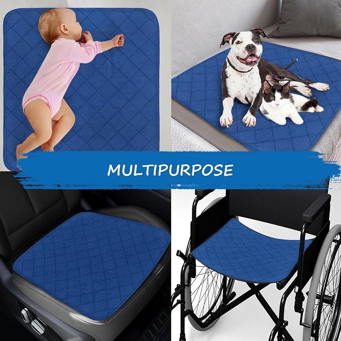 Waterproof Chair Pads for Incontinence Washable, 22" x 21" Under Pads for Adults Washable, 2 Pack Incontinence Chair Pads, Wheelchair Reusable Seat Pads Cover for Men, Women, Adults, Navy