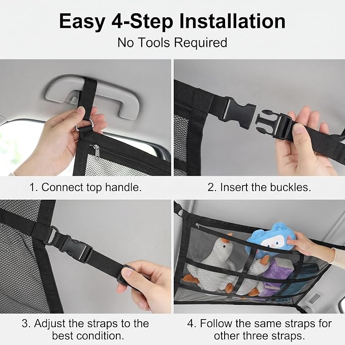Car Ceiling Cargo Cet, 31.50" × 20.87" Multifunctional Car Roof Hanging Organizer, Automotive Top Storage Net, Wide Application for Different Vehicles and Occasions (Black)