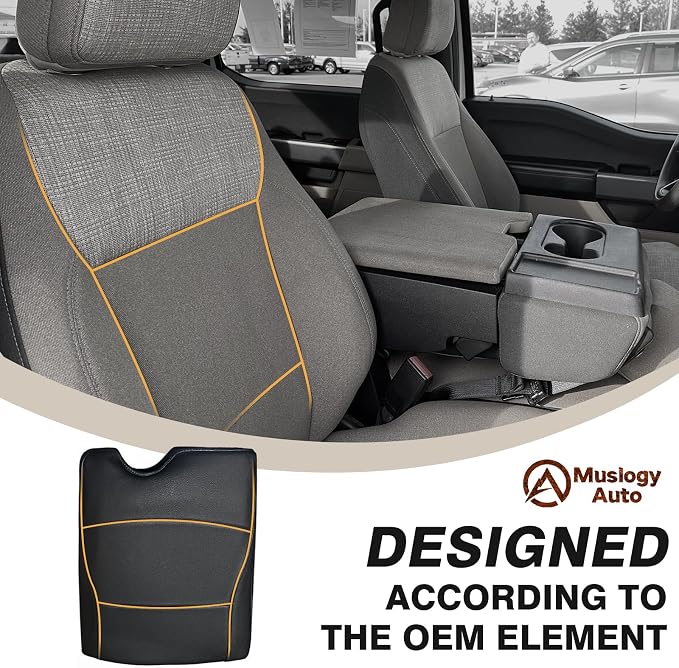 Muslogy Center Console Armrest Cover Fit for Ford F-150 F150 2015-2026 & F250 F350 F450 2017-2026 Accessories, Comfort Armrest Pad Console Lid Cushion Vegan Leather 1-Inch Extra Thick(Jump Seat ONLY)