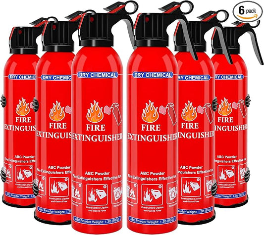 6 Pack ABC Dry Chemical Fire Extinguisher - Portable Fire Spray with Mounting Bracket for Home Kitchen Car Boat RV & Business - Compact Non-Toxic Safety Device