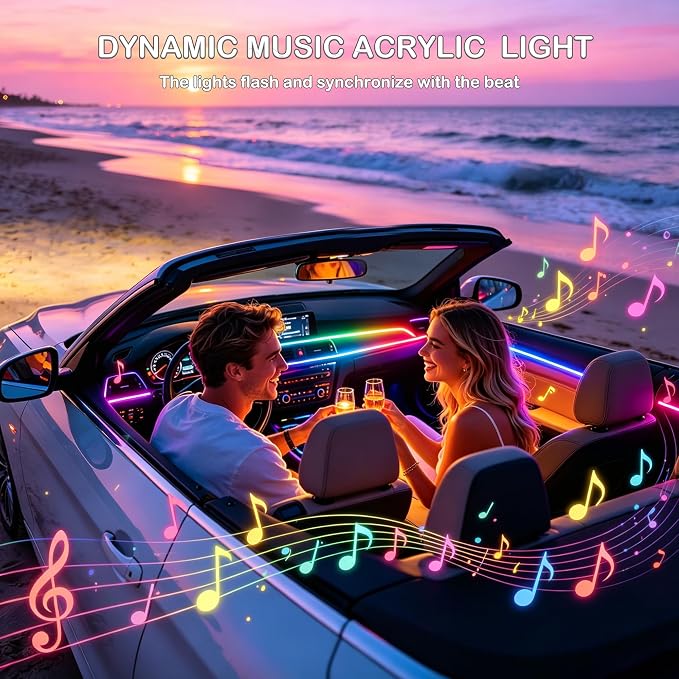 Interior Car LED Strip Lights, RGB Dynamic Dreamcolor Chasing Acrylic LED Lights for Car, USB Powered Ambient Lighting Kits with Wireless APP, Sound Active Function Car Neon Lights (1 in 1)