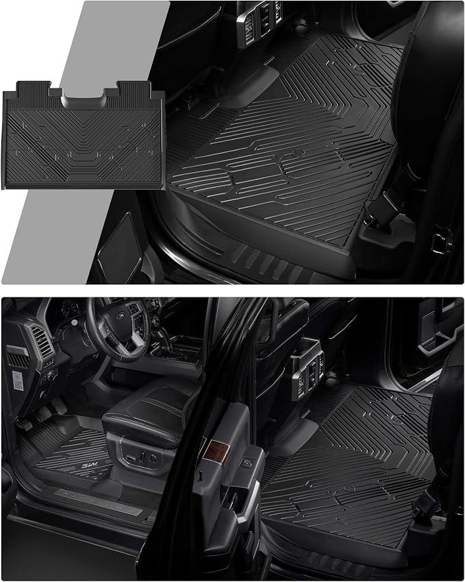3W Floor Mats for Ford F-150 2015-2025 2026 & F150 Lightning 2022-2025 SuperCrew (w/o Fold Flat Storage), TPE All Weather Custom Fit, Front & Rear 3PCS | Heavy Duty, Easy Clean - Black