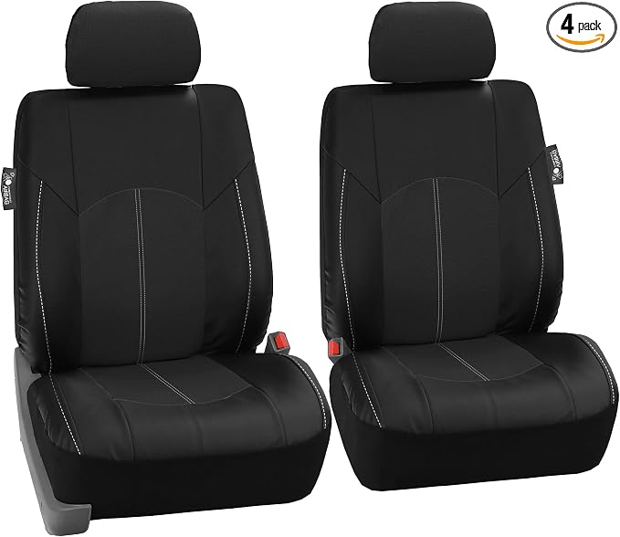 FH Group Car Seat Covers Highest Grade Faux Leather Seat Covers Airbag Compatible Black Automotive Seat Cover Front Seats Only with Gift Universal Fit Interior Accessories for Cars Trucks and SUVs