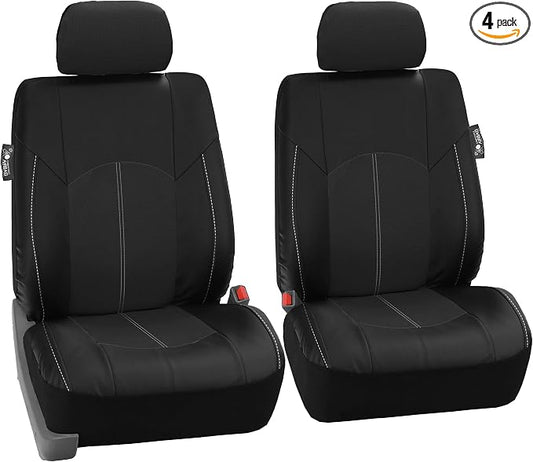 FH Group Car Seat Covers Highest Grade Faux Leather Seat Covers Airbag Compatible Black Automotive Seat Cover Front Seats Only with Gift Universal Fit Interior Accessories for Cars Trucks and SUVs