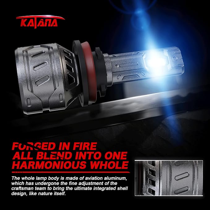 Katana Fog Light Bulb 400% Brightness 6500K Plug and Play of 2 | H11 Bulbs,Cooling Fan,1:1 Size