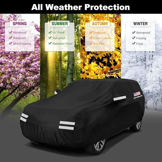 SUV Car Cover, Full SUV Car Covers Waterproof All Weather Dustproof, Snowproof, UV Protection Car Covers for Automobiles Universal Fit for SUV Cover Size 212''L x 78''W x 71''H