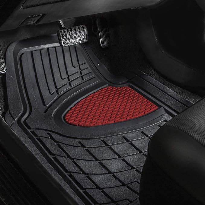 FH Group Automotive Floor Mats - Heavy-Duty Rubber Floor Mats for Cars, Universal Fit Full Set, Climaproof Floor Mats, Trimmable Floor Mats for Most Sedan, SUV, Truck Floor Mats Burgundy