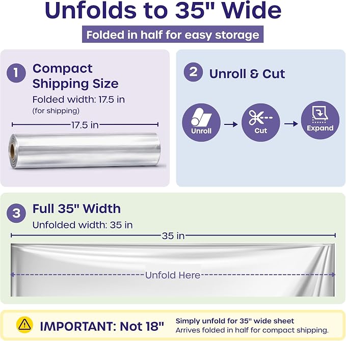 volila Clear Cellophane Wrap Roll (35 in x 50 ft) - 3 Mil Thick Cellophane Wrap for Gift Basket, Treats, Flower Wrapping, Clear Wrapping Paper (35" folds into 17.5")