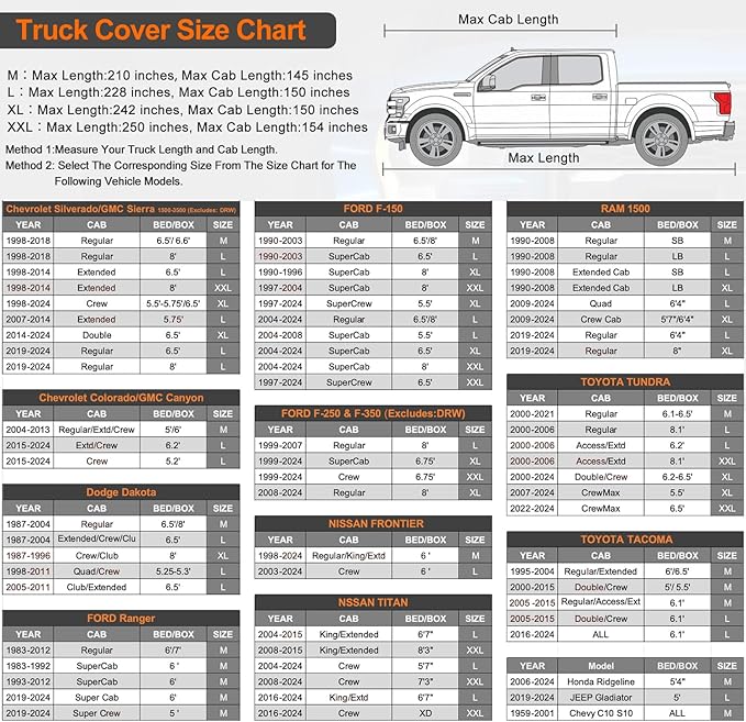 Kayme Truck Cover Waterproof All Weather - See Vehicle Size Chart - Heavy Duty Outdoor Pickup Cover Sun Uv Rain Protection, Universal Fit Most Extended Cab Short Bed. Length Up to 228 inch.
