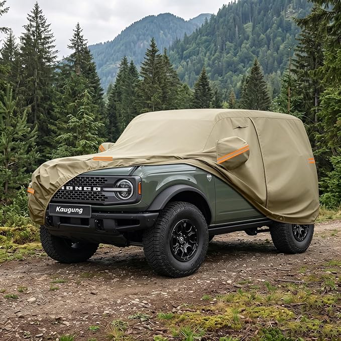 Kaugung Custom Fit Car Cover for Ford Bronco Sport Bronco 2 Door 2Dr, Heavy Duty All Weather Waterproof Outdoor SUV Cover, Sun Rain Snow UV Protection with Driver Door Zipper, Mirror Pockets & Vents