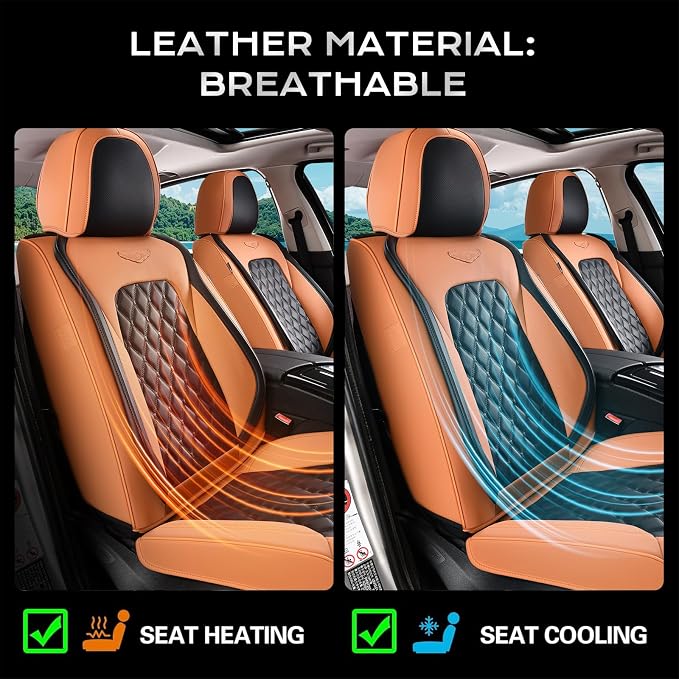 Coverado Universal Car Seat Covers Full Set, Vintage-Style Soft Waterproof Faux Leather Front & Rear Seat Protectors, Comfortable Anti-Stain Interior for Most Vehicles – BrownBlack
