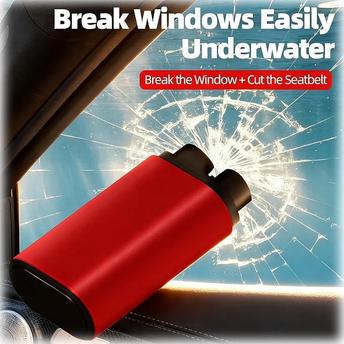 Spring Loaded Car Window Breaker & Seatbelt Cutter, 2-in-1 Emergency Escape Tool, Auto Glass Breaker Safety Hammer for Sinking Cars, Flood Rescue, Locked Doors, New Cars & Family Travel 2PCS