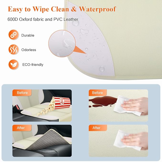 600D Fabric Auto Seat Protector with Thick Padding, Non-Slip Backing, Mesh Storage Pockets, Waterproof Car Seat Covers for SUV, Sedan, Truck