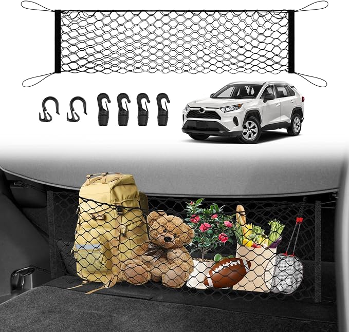 Karltys Cargo Net for Toyota RAV4 2019-2025 Trunk Net | Envelope Style Elastic Mesh Net | Heavy Duty Metal Hooks | Toyota RAV4 Accessories