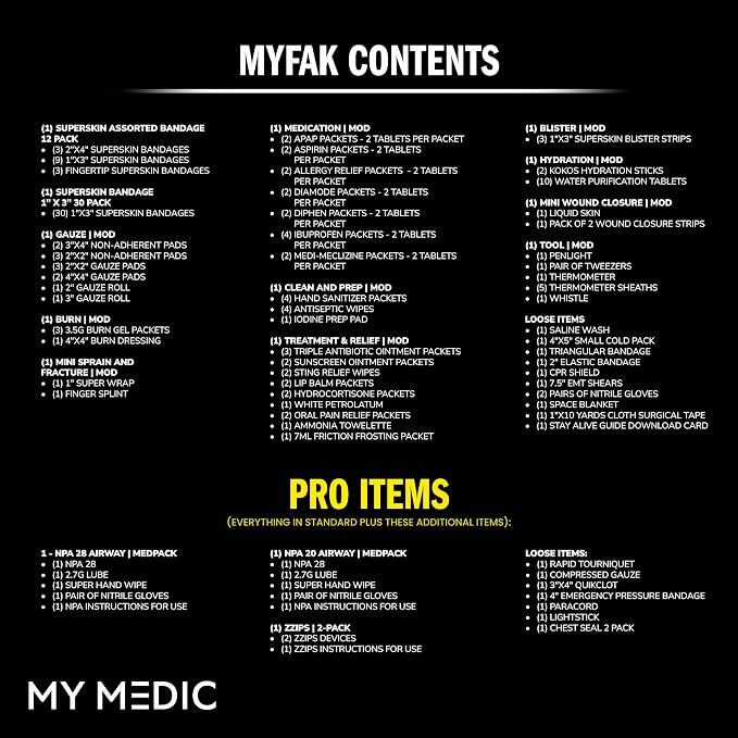 MY MEDIC MyFAK Standard Tactical IFAK & AFAK First Aid Kit - HSA FSA Items - Built in USA - Medical Supplies & Combat Medic Kit for Car, Truck, Vehicle & EDC Emergencies - Tactical Medical Bag, Black