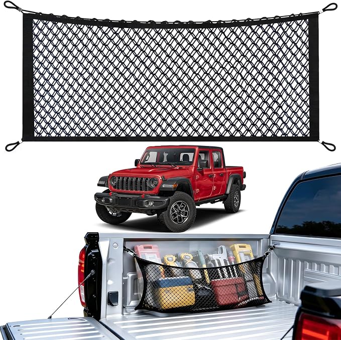 Side Cargo Net for Jeep Gladiator 2020-2026, Tailgate-Free Side Access | Double Layer Truck Bed Cargo Net, Heavy Duty Cargo Organizer Storage Nets, Tool-Free Install for Campings& Daily use