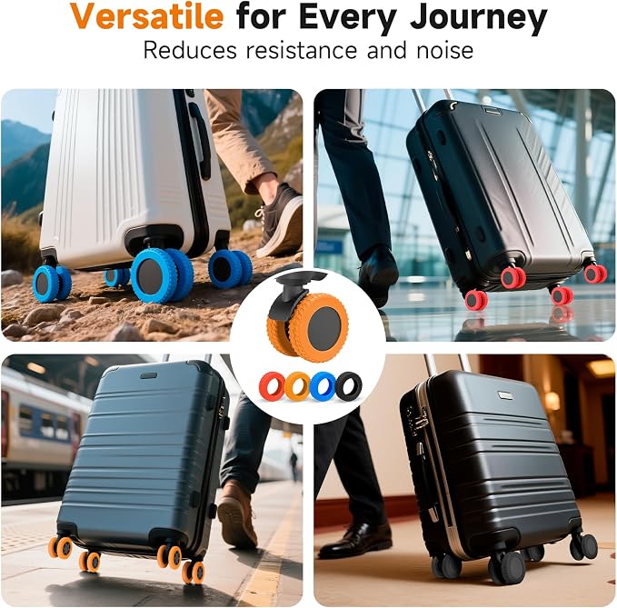 Upgraded 16 Pcs Luggage Wheel Covers, Silicone Protective Covers for 2-2.4" Suitcases Spinner Wheel, Wear-Resistant, Anti-Noise, Thickened Protector, Travel Accessories (Orange)