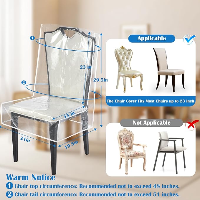 Dining Chair Covers, Waterproof Kitchen Chair Protectors,Clear Plastic Seat Chair Protector,Keep Your Chair Away from Water Dust Stain and Pet Claws W/21 x D/18(Fits 16-23",2 Pack)