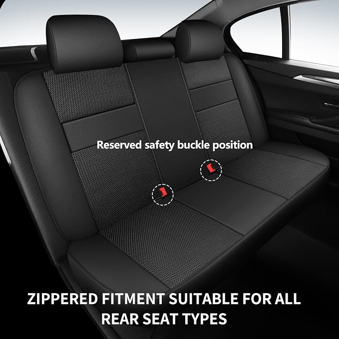 HChengkikz Car Seat Covers, Leather, 3D Foam Back Support (Black) | Air Mesh, Airbag Compatible, Universal Fit for Most Cars, Vans, Trucks, SUVs