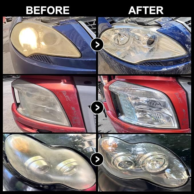 LOCBONDSO Headlight Restoration Kit, 3-Step Headlight Cleaner, Polish & Restore Yellowed, Oxidized, Cloudy Lens Back to Like-New, Includes Polishing Pastes, Sanding Discs, Protective Coating