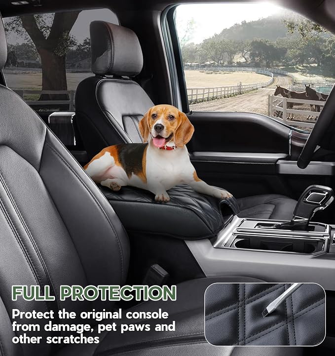 Sinvanho Center Console Cover Compatible with Ford F150 2015-2020, F250 F350 F450 2017-2022, Expedition 2018-2024, PU Leather Armrest Box Cover, Truck Interior Accessories, Anti-Scratch Protector