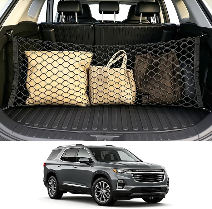 Tongama-Cargo Net for 2018-2026 Chevy Traverse/Buick Enclave/GMC Acadia, Heavy Duty Elastic Trunk Storage Net with Hooks for Chevy Traverse/Buick Enclave/GMC Acadia Car Exterior Accessories