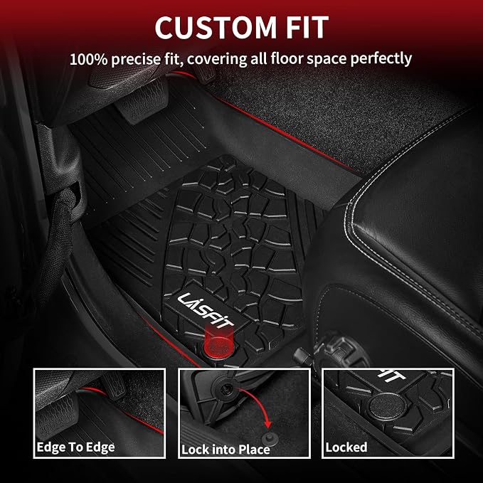 LASFIT Floor Mats for Jeep Gladiator JT 2020-2025 2026 All Weather TPE Custom Fit Pickup Truck Mats Floor Liners 1st & 2nd Row, Black