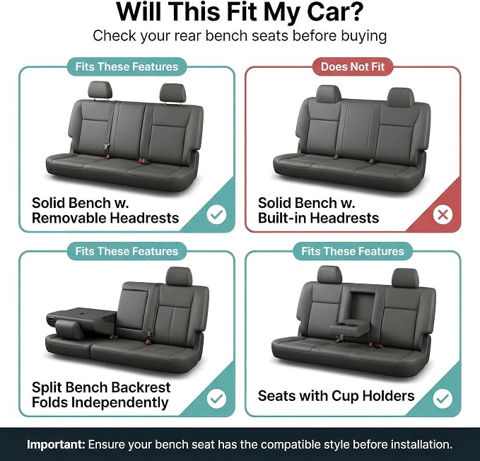 FH Group Automotive Seat Cover Trendy Elegance for Back Seat Begie Car Interior Accessories for SUV, Sedan & Van Universal Fit Combo Rear Seat Cover Split Bench Car Seat Protector for Dogs and Kids