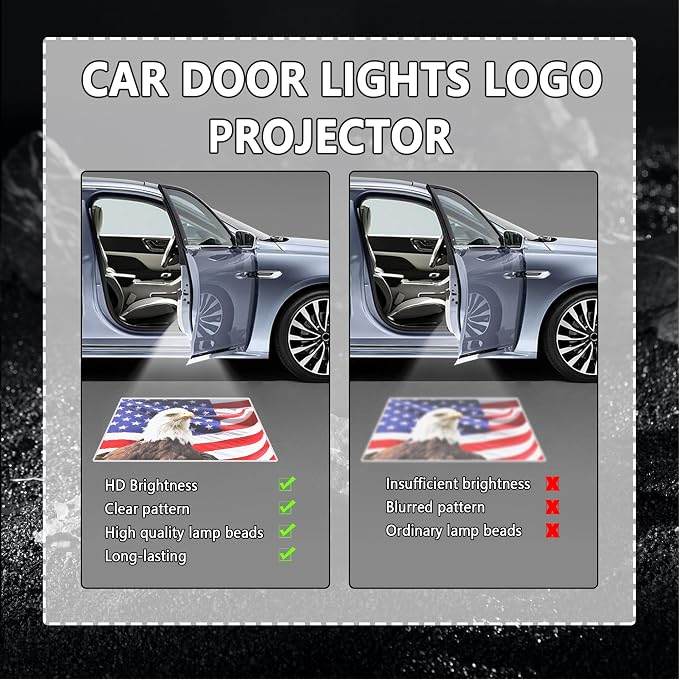 2PCS Cool Car Door Lights Logo Projector,HD Car Welcome Door Light Courtesy Lights,Universal Car Door Projector Lights Car Light Accessories for Most Cars SUVs RVs (Eagle Flag)