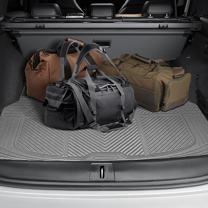 CAR PASS Floor Mats for Cars M-L Size, Heavy Duty Rubber Floor Mats with Trunk Cargo Liner, Universal Trim-to Fit Automotive Floor mats for Truck Van SUV Waterproof All Weather Car Mats All Gray