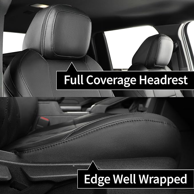 coverdream Tacoma Hybrid Leather Seat Covers Full Set for 2024-2026 Toyota Tacoma TRD Sport,TRD Off-Road,Limited,Trailhunter,Fully Covered,Luxury Waterproof Car Seat Protector(Black & Diamond)