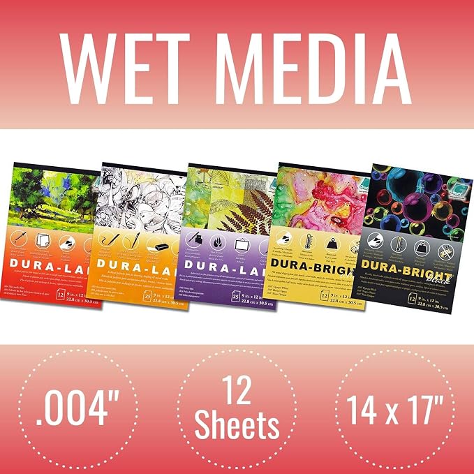 Grafix Dura-Lar 0.004" Film, Ultra Clear Wet Media 14"x17", Plastic Film Coated to Accept Water Based Mediums. Ideal for Watercolor, Painting Composition, as Painting Surface, Pad of 12 Sheets