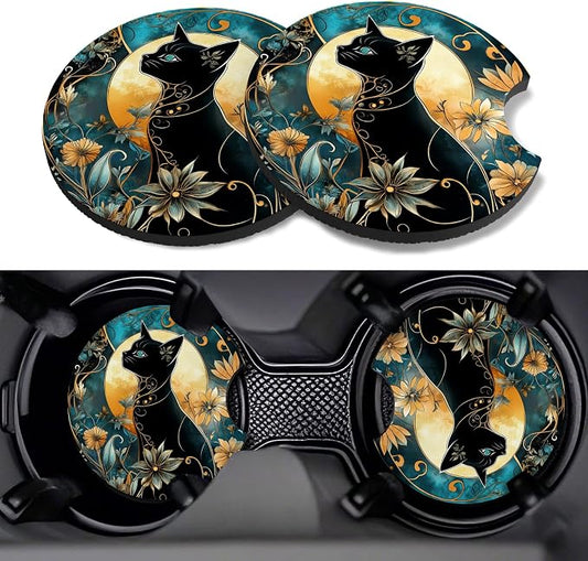 Car Cup Coasters,2 Pack Car Coaster,2.75inch Anti Slip and Absorbent Cars Coasters for Cup Holders,Neopren Accessories for Women,Cute Decor for Women (Egyptian Cat)