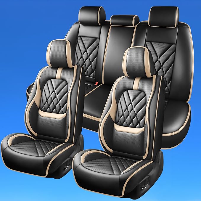 Fit Sentra Car Seat Covers Compatible with Nissan Sentra 2008-2024 2025 2026-Premium Leather,Waterproof,Breathable,Airbag Compatible &All-Weather Seat Cushion Protecto(Full Set,Beige)
