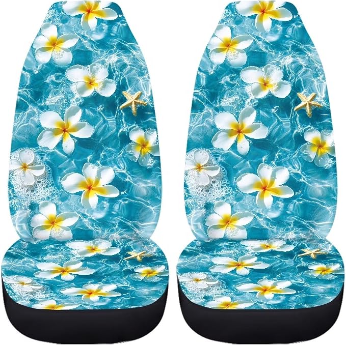 Tropical Florals Car Front Seat Covers 2 Pcs Anti-Slip Car Seat Cover Protector Front Seats Hawaiian Protection Interior Accessories Suitable for Most Cars SUV and Sedan