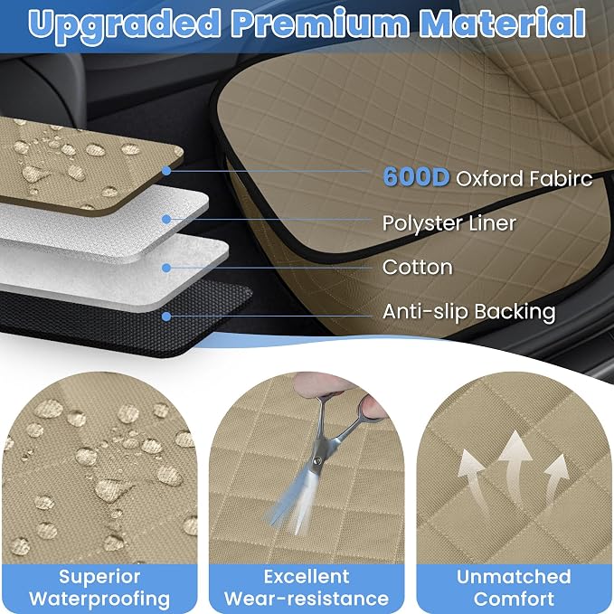 ELONGRIVER Dog Car Seat Covers, Waterproof Front Seat Cover for Dogs, Scratch-Proof, Nonslip Pet Passenger Seat Cover Protector, Universal Fit for Cars Trucks SUVs, Large Size, Khaki