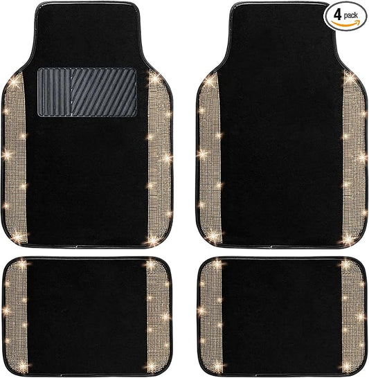 NBTEPEM Bling Car Floor Mats Full Set, Universal Fit Most Cars,SUV, Trucks, 4 pcs Sparkle Glitter Diamond Carpet for Women Girls with Anti-Slip Pad (Champagne Diamond)