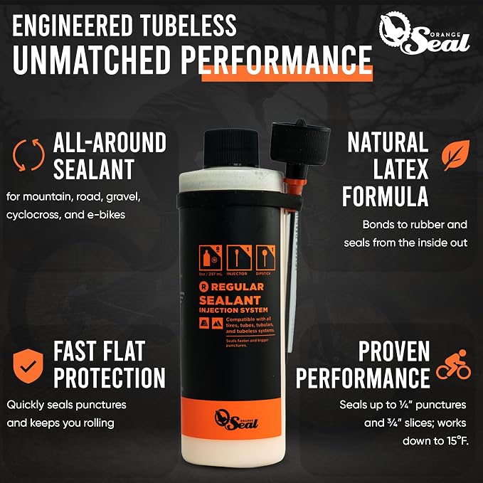 Orange Seal - Regular Formula Tubeless Bike Tire Sealant | Fast Sealing, up to 1/4" Puncture | for MTB, Road, CX and Gravel Bicycle Tires