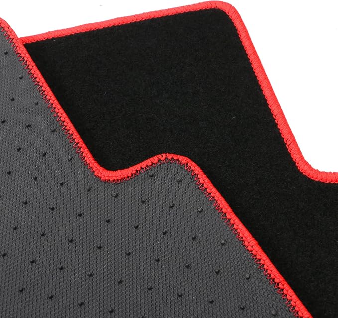 Fit 2016-2021 Honda Civic Floor Mats OEM Fitment Style Black | IKON MOTORSPORTS, Front & Rear Floor Mats Carpet With Red Edge & FK Logo 4PCS, 2017 2018 2019 2020