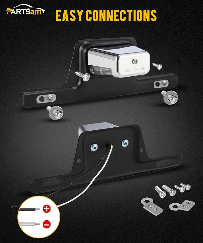 Partsam LED License Plate Light Chrome Waterproof 12V DC License Tag Light with Holder Drainage Hole Steel Bracket Mount ABS Housing AS Lens for Trailer Truck Pickup UTV ATV RV Boat 12V DOT Compliant