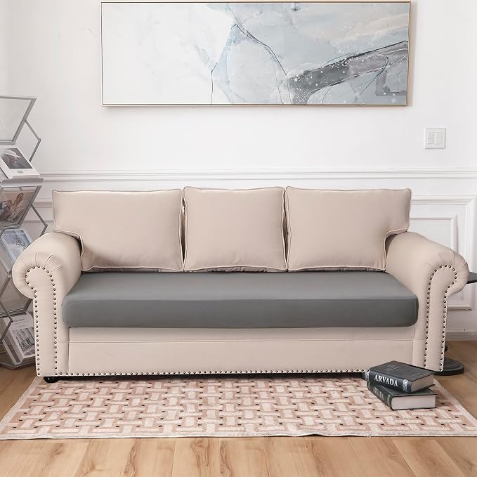 Waterproof Patio Couch Cushion Covers Sofa Seat Cover, Stretch Sofa Cushion Slipcovers for Sectional Sofa, Outdoor Furniture Protector for Kids Pets, Washable(Large, Light Grey)